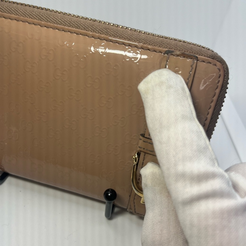 GUCCI Micro Guccisima Patent Leather Zip Around Wallet, Beige/Nude EUC - Picture 6 of 17